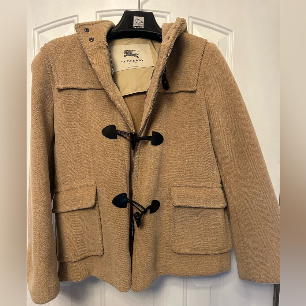 Vintage Burberry Camel Wool Coat with Black Toggle